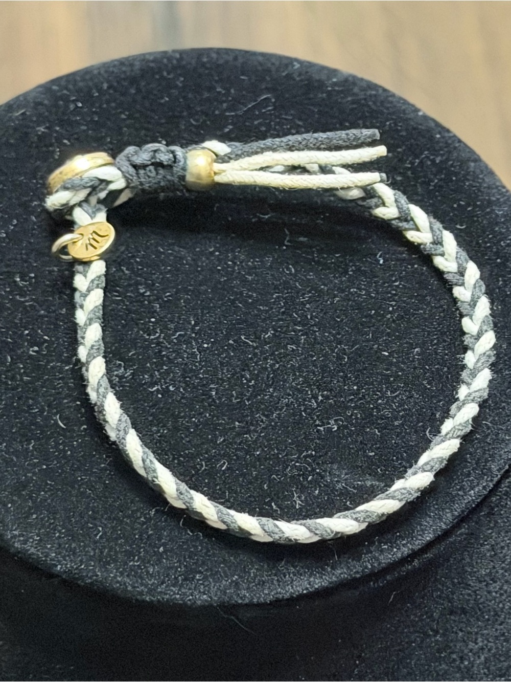 Madewell Braided Black & Cream Bracelet with Brass Accents adjustable